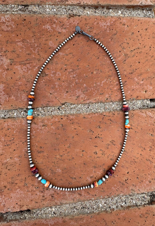 Handcrafted Multi Stone & Sterling Silver 3-5mm Beaded Necklace 18"