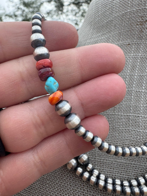 Handcrafted Multi Stone & Sterling Silver 4-6mm Beaded Necklace 18"