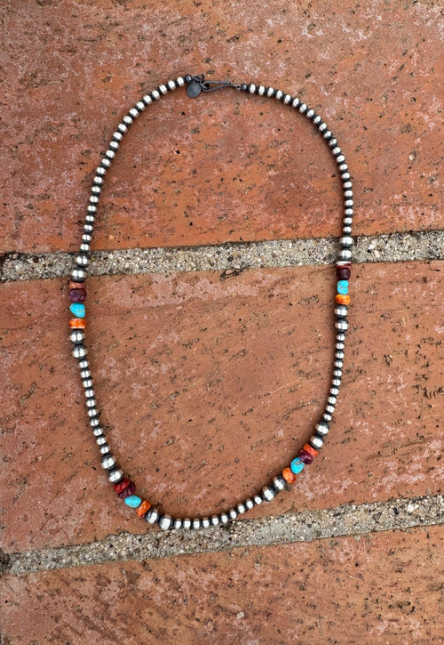Handcrafted Multi Stone & Sterling Silver 4-6mm Beaded Necklace 18"
