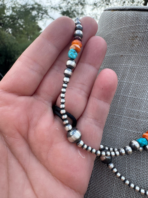 Handcrafted Multi Stone & Sterling Silver 3-8mm Beaded Necklace 18"