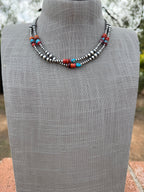 Handcrafted Multi Stone & Sterling Silver 3-6mm Beaded Necklace 16"