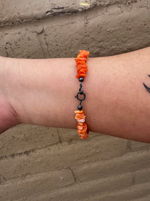 Handcrafted Spiny & Sterling Silver Beaded Bracelet 7.5"