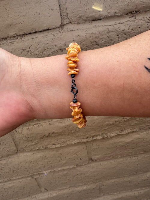 Handcrafted Spiny & Sterling Silver Beaded Bracelet 7.5"