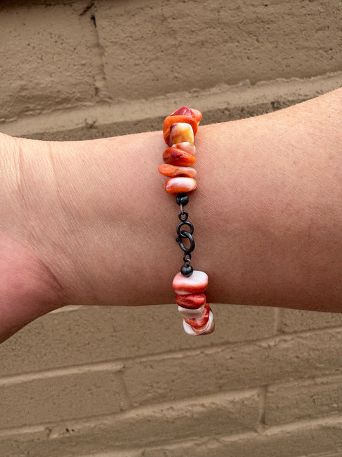 Handcrafted Spiny & Sterling Silver Beaded Bracelet 7.5"