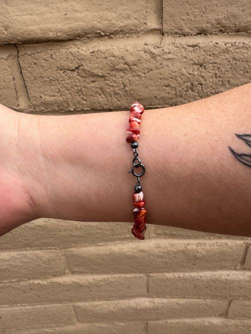 Handcrafted Spiny & Sterling Silver Beaded Bracelet 7.5"