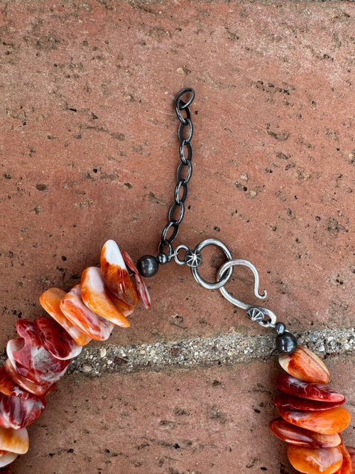 Handcrafted Orange Spiny & Sterling Silver 5-8mm Beaded Necklace 20"