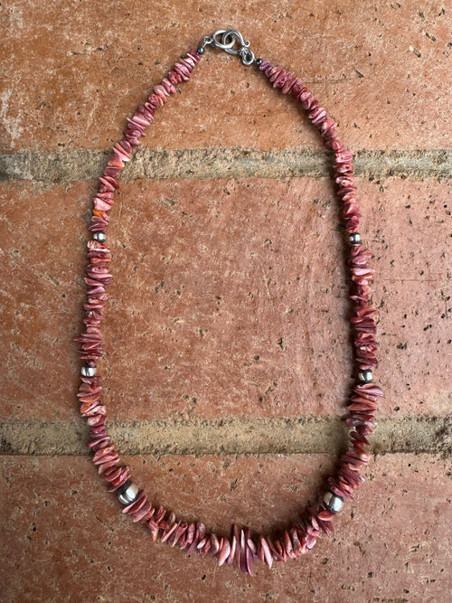 Handcrafted Purple Spiny Oyster and Sterling Silver Pearl 6-8mm Beaded Necklace 20"