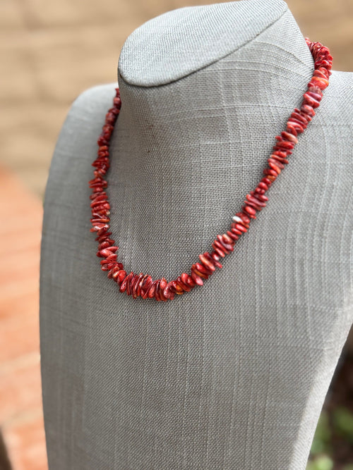 Handcrafted Coral Beaded Necklace 18"