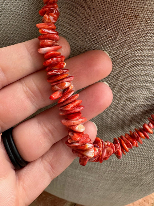 Handcrafted Coral Beaded Necklace 18"
