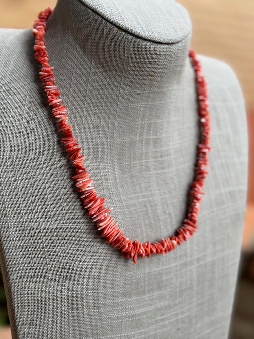 Handcrafted Coral Chip Beaded Necklace 20"