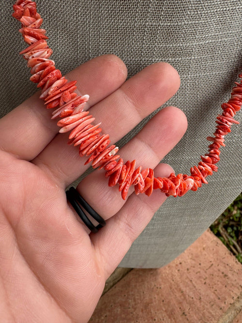 Handcrafted Coral Chip Beaded Necklace 20"