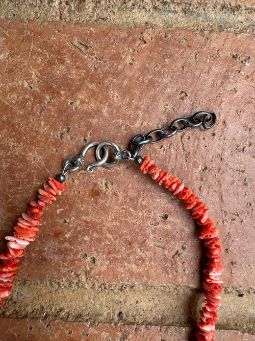 Handcrafted Coral Chip Beaded Necklace 20"