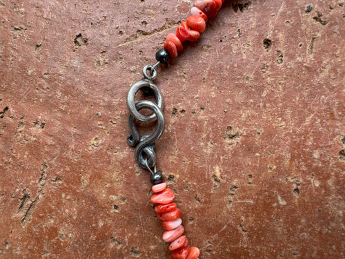 Handcrafted Coral and Sterling Silver Pearl 5-8mm Beaded Necklace 26"