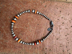 Handcrafted Orange Spiny & Sterling Silver 3-6mm Beaded Bracelet 7.5"