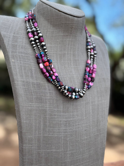 Handcrafted Sterling Silver & Pink Dream 3-8mm Beaded Necklace 20"