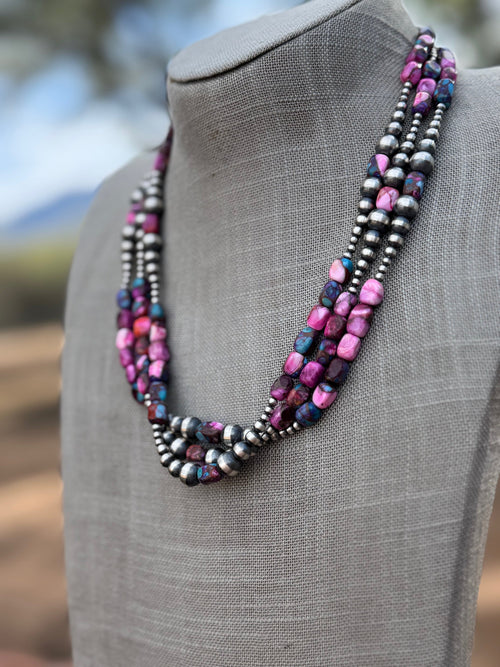 Handcrafted Sterling Silver & Pink Dream 3-8mm Beaded Necklace 20"