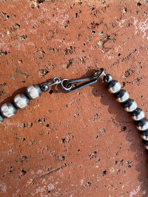 Handcrafted Kingman Turquoise & Sterling Silver 5-14mm Beaded Necklace