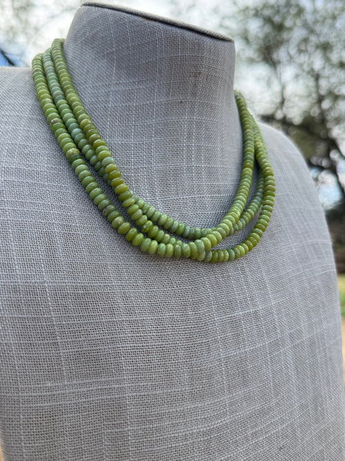 Handcrafted Green Rolled Turquoise & Sterling Silver 5mm Beaded Necklace