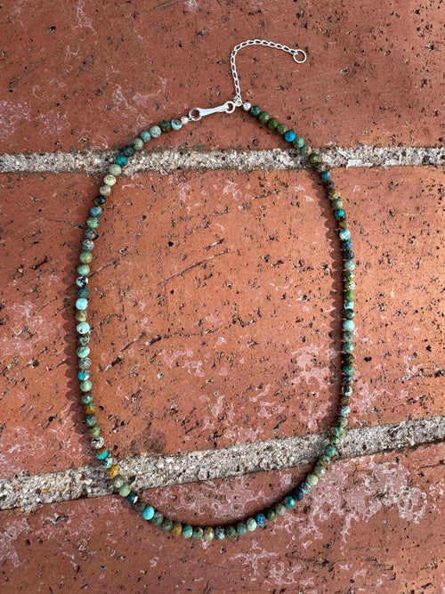 Handcrafted Diamond Cut Turquoise & Sterling Silver 4mm Beaded Necklace 16" with 2" extender