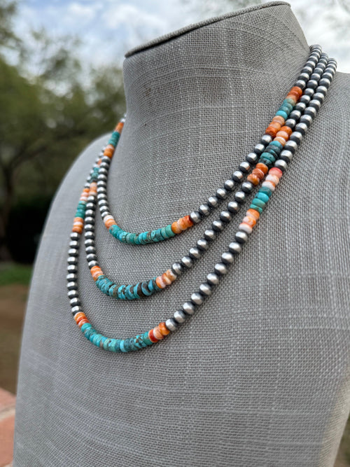 Handcrafted Spiny and Turquoise 4mm Beaded Necklace