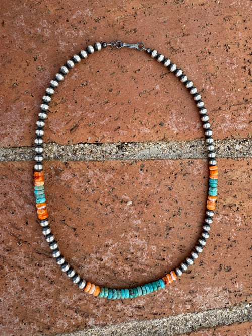 Handcrafted Spiny and Turquoise 4mm Beaded Necklace