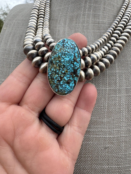 Handcrafted Kingman Webb Turquoise & Sterling Silver Beaded 3 Strand 6mm Beaded Necklace 20"