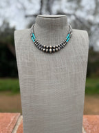 Handmade Rolled Kingman Turquoise and Sterling Silver 4-10mm Beaded Necklace 16"