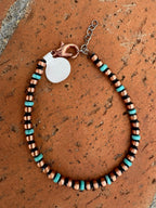 Handcrafted Copper & Turquoise 4mm Beaded Bracelet 7"