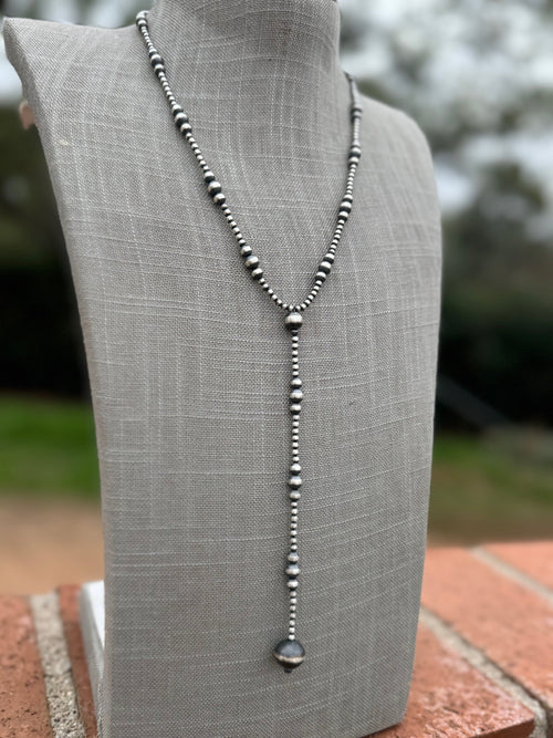 Handcrafted Sterling Silver Pearls 3-12mm Beaded Lariat Necklace 20"