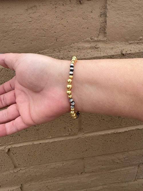 Handcrafted Sterling Silver Gold Bead 4-6mm Beaded Stretch Bracelet