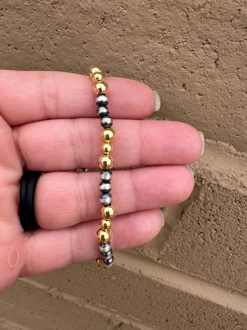 Handcrafted Sterling Silver Gold Bead 4-5mm Beaded Stretch Bracelet