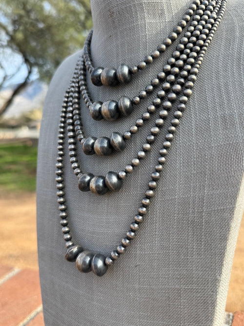 Handcrafted Sterling Silver Pearl 3-14mm Beaded Necklace