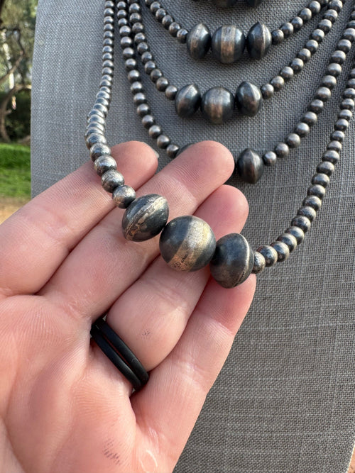 Handcrafted Sterling Silver Pearl 3-14mm Beaded Necklace