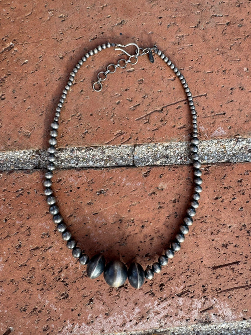 Handcrafted Sterling Silver Pearl 3-14mm Beaded Necklace