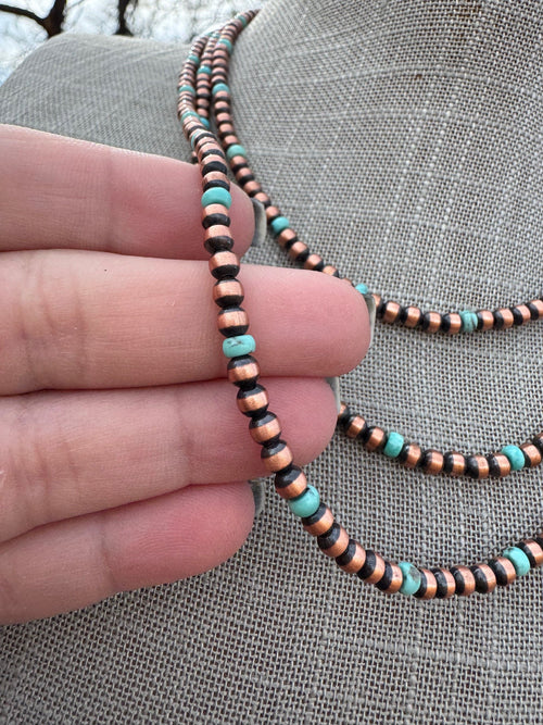 Handcrafted Turquoise & Copper 4mm Beaded Necklace