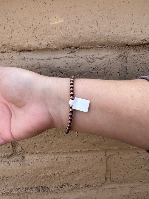 Handcrafted Bow Tie Copper 4-7mm Beaded Stretch Bracelet 6"