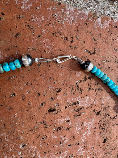 Handcrafted Sterling Silver & Rolled Turquoise Pearl Beaded Bow Tie Necklace 18"