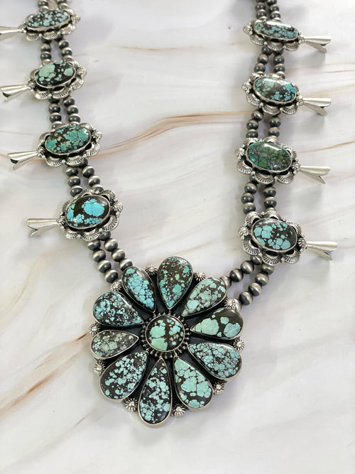 Handmade Sterling Silver Lander Turquoise Necklace, Signed Nizhoni