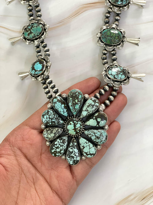 Handmade Sterling Silver Lander Turquoise Necklace, Signed Nizhoni