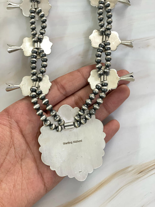 Handmade Sterling Silver Lander Turquoise Necklace, Signed Nizhoni