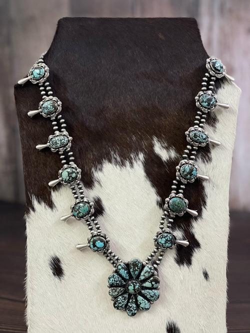 Handmade Sterling Silver Lander Turquoise Necklace, Signed Nizhoni