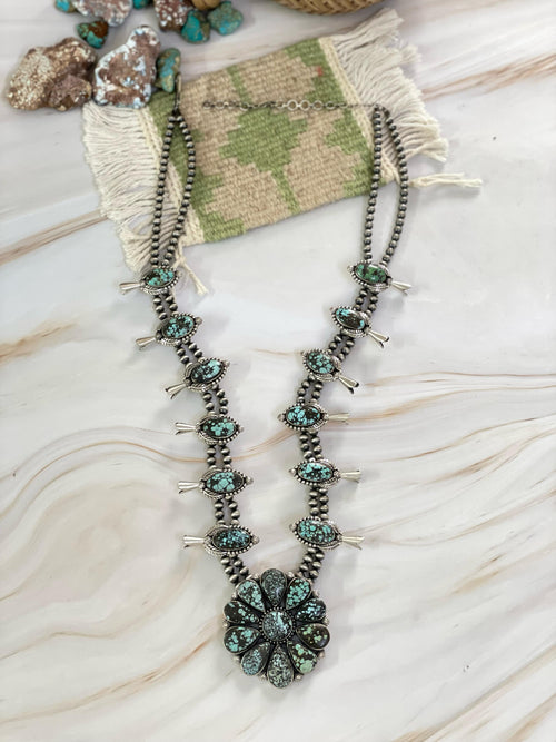 Handmade Sterling Silver Lander Turquoise Necklace, Signed Nizhoni