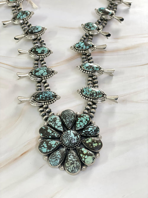 Handmade Sterling Silver Lander Turquoise Necklace, Signed Nizhoni