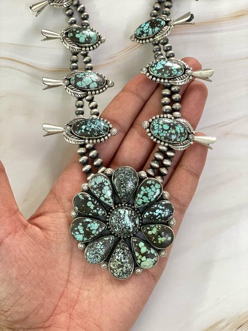 Handmade Sterling Silver Lander Turquoise Necklace, Signed Nizhoni