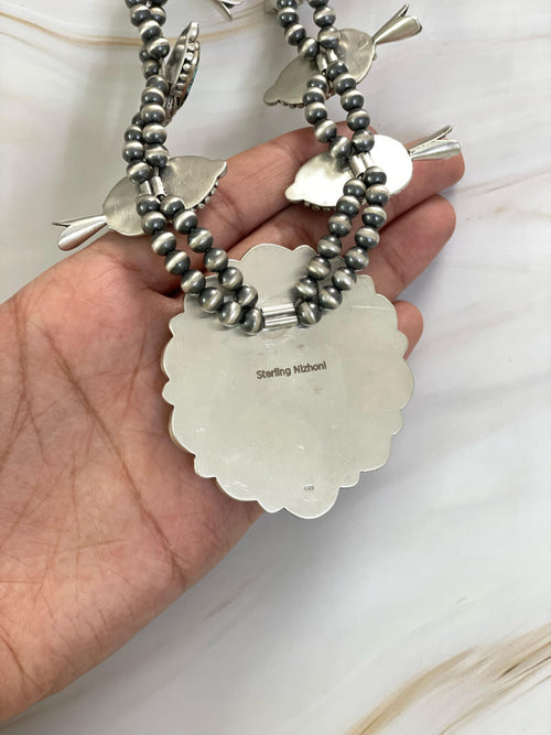 Handmade Sterling Silver Lander Turquoise Necklace, Signed Nizhoni