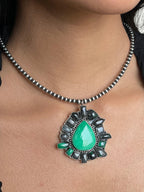 Handmade Sterling Silver Emerald Rose Beaded Necklace with Signed Nizhoni