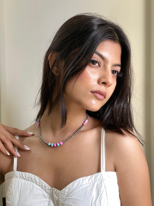 Handmade Sterling Silver Cotton Candy Beaded Necklace with Signed Nizhoni (7)