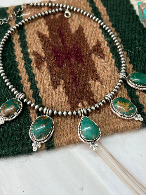 Handmade Sterling Silver Hardy Pit Beaded Necklace with Signed Nizhoni