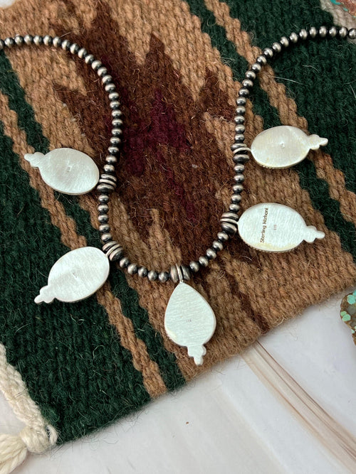 Handmade Sterling Silver Hardy Pit Beaded Necklace with Signed Nizhoni