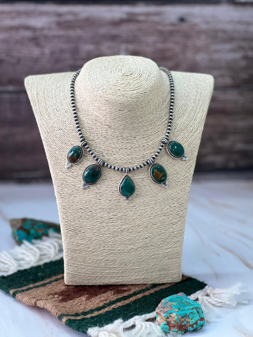 Handmade Sterling Silver Hardy Pit Beaded Necklace with Signed Nizhoni